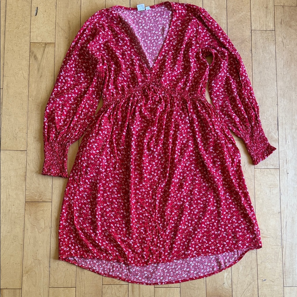 GAP Red Floral Long Sleeve Dress